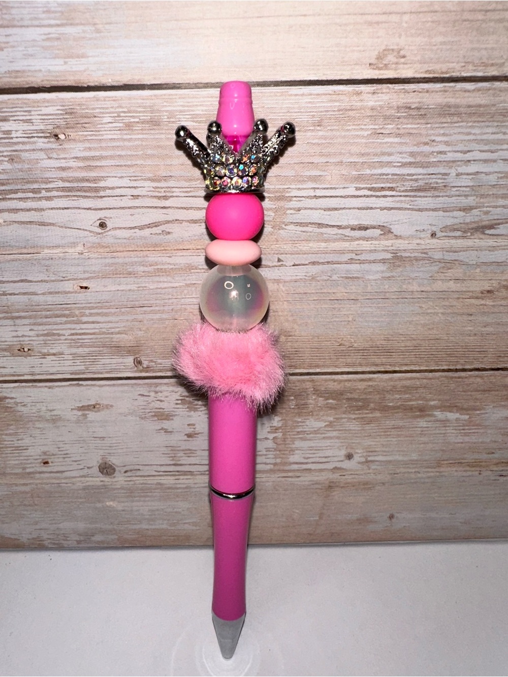 CUSTOM PEN - Queen’s Crown Pink Pom-Pom Bead